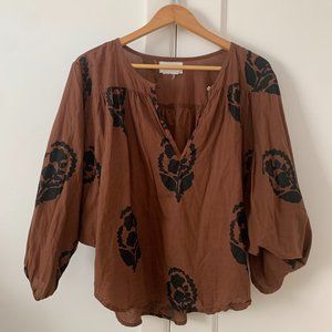 Women's Omika Anthropologie Blouse - Brown Floral Size L